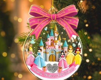 Personalized Disney Princess Christmas Ornament, Custom Name Christmas Gift, Cute Disney Princess Xmas Keepsake, 2025 Christmas Decor