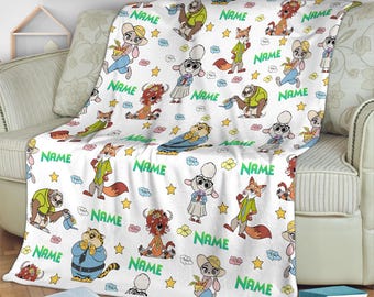 Zootopia Blanket, Zootopia Cartoon Movie Fleece, Sherpa Blanket Custom Zootopia Blanket, Nick Wilde & Judy Hopps Name Blanket