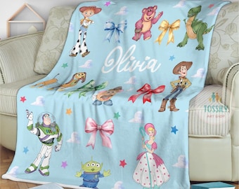 Personalized Disney Toy Story Blanket, Custom Name Disney Blanket, Woody Buzz Lightyear Jessie Toy Story Blanket, Gift for Boy or Girl