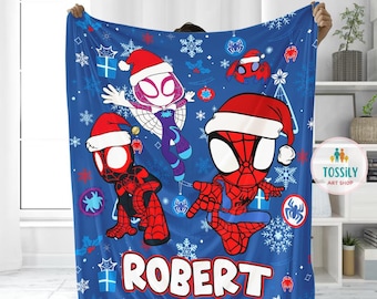 Personalized  Spidey & His Friends blanket, Christmas Spiderman Blanket, Birthday Boy Girl blanket, Birthday Boy gift