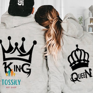 King Queen Couple Hoodie, Her King His Queen Hoodie, Anniversary Gift, Valentines Day Gift, Matching Couple Hoodie, Couple Outfits