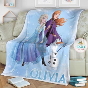 Personalized Disney Frozen Blanket, Custom Name Disney Blanket, Princess Elsa Blanket, Disney Birthday Girl Gift, Kids Disney Blanket