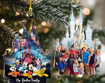 Personalized  Castle Photo Ornament, Custom Mickey Minnie And Friends Acrylic Christmas Keepsake, Family Trip Magic Kingdom