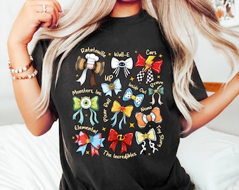 Coquette Bows Watercolor Pixar Movies T-shirt, Inside Out, Monster Inc, Toy Story Land Tee, Cars, Pixar Fest , Resort Family Trip