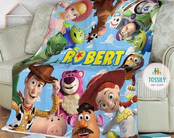 Personalized Disney Toy Story Blanket, Custom Name Disney Blanket, Woody Buzz Lightyear Jessie Toy Story Blanket, Gift for Boy or Girl