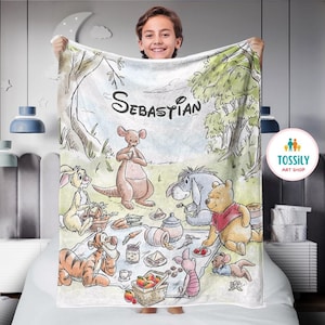 Personalized Baby Blanket Watercolor Winnie the Pooh blanket, Pooh Bear and friends blanket, Gift for Boys and Girls, Kids blanket