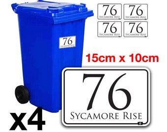 Wall Plaques | Wheelie Trash Bin Number Stickers Labels - Full set of 4 self adhesive stickers indoor and outdoor | Fully Waterproof