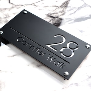 Haus Wandtattoos | Luxus A4 | Haustür Nummer Adressschild | Matter Schwarzer & Weißer Marmor | 280mm x 140mm