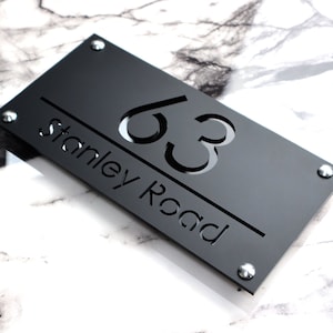 House Wall Plaques UK | Luxe A4 | Chic House Sign | Precision Laser Cut Acrylic | Custom Address Plaque Matt Black & Gloss | 28cm x 14cm