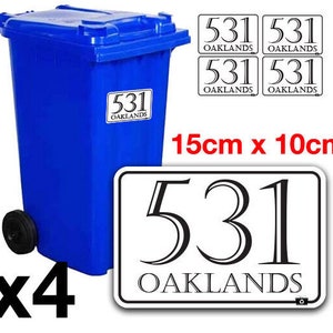 Wall Plaques | Personalised Bin Number Stickers Labels - Full set of 4 self adhesive stickers indoor and outdoor | Fully Waterproof