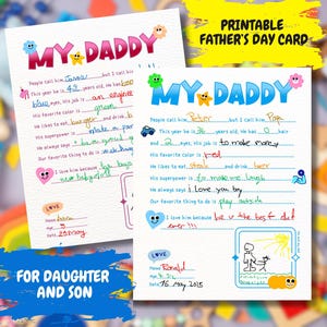 Mein Papa Ausfüllen leere Vatertagskarte PNG Alles über meine Papa Seite Sublimation Alles Gute zum Geburtstag Papa Fragebogen für Kinder Druckbare Karte