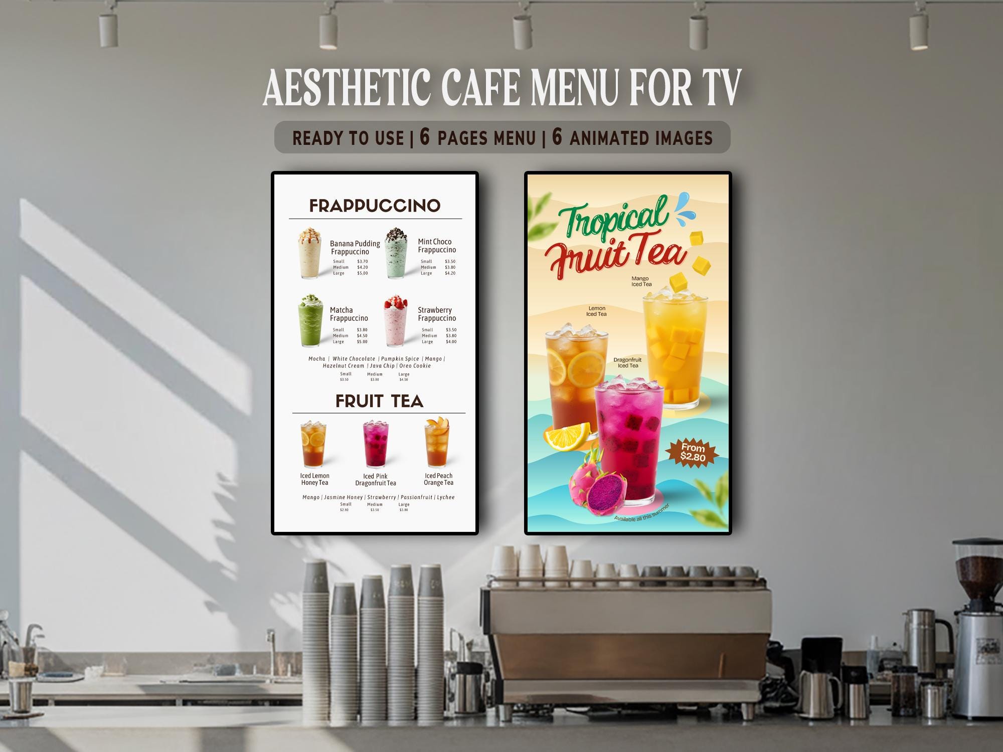 Aesthetic Cafe Menu for 4K Vertical Displays, Minimalistic Coffee Shop ...