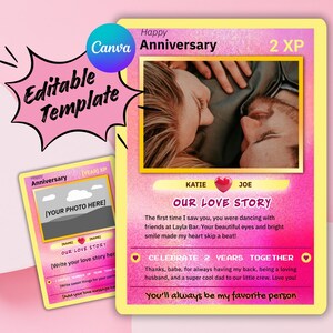 Biglietto d'auguri personalizzato per coppia in formato PNG, biglietto d'auguri anime personalizzato per coppia, modello Canva modificabile per biglietto d'amore, regalo per il coniuge, regalo per la fidanzata
