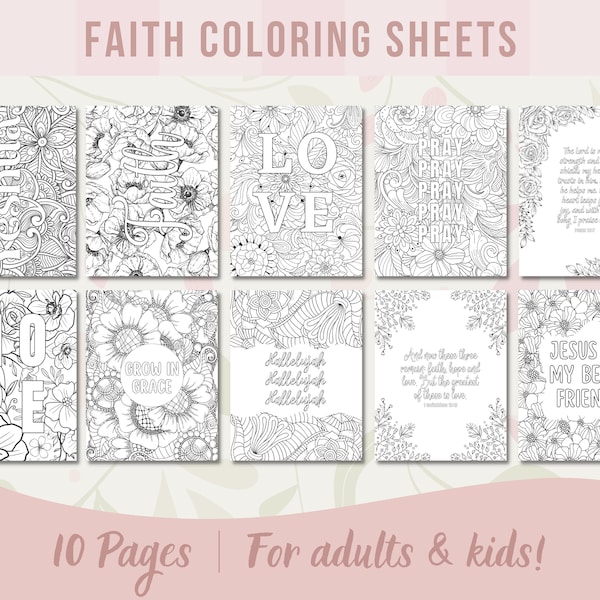 Christian Coloring Sheets Printable, Coloring Book Pages, Christian Activity Game, Bible Scripture Verse, Adults and Kids, Sunday School