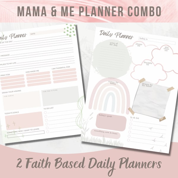 Mama & Me Planner Combo, Printable Christian Planners, Faith Digital Daily Planner, Gift for Mom and Kids, Devotional, Ipad, Goodnotes
