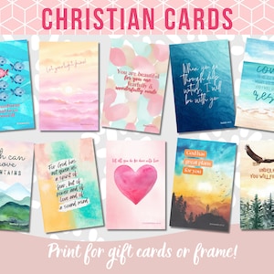 Cartões cristãos, arte de parede com versículos da Bíblia, escrituras, impressões de arte cristã, cartão para impressão, fé, Jesus, afirmações inspiradoras, aquarela