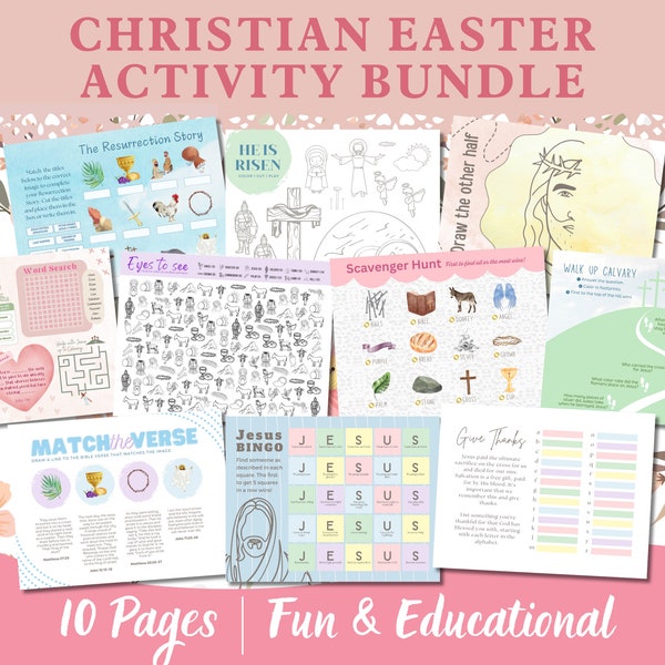 Christliches Ostern-Aktivitätspaket, druckbares Sonntagsschulhandwerk, Kinderspiel, Auferstehung, Karwoche, Bibelstudium, Ostergeschichte, Er ist auferstanden