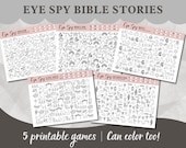 Eye Spy Bible Story Set, Coloring Pages, Christian Games, Christian Kids Activity Sheet, Kids Placemat, Children Church Sunday School, I Spy