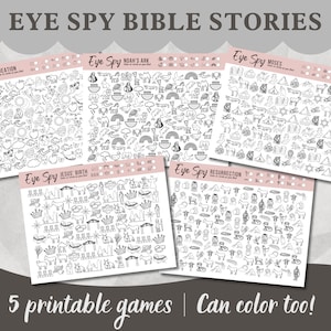 Eye Spy Bible Story Set, Coloring Pages, Christian Games, Christian Kids Activity Sheet, Kids Placemat, Children Church Sunday School, I Spy