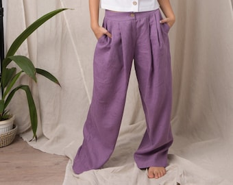 Oversized pants / Womens palazzo pants / Loose linen pants / Purple trousers / Plum pants / Hippie pants women / Casual pants / Maxi pants