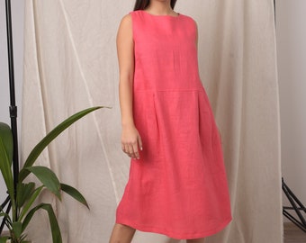 Pink linen dress / Linen kaftan / Pink kaftan / Sleeveless linen dress / Linen midi dress / Oversize dress / Pink maxi dress / Linen dress