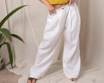 White linen pants / Women linen trousers / Linen loose pants / Minimalist pants /Linen pants for women /Loose linen pants /Loose pants women