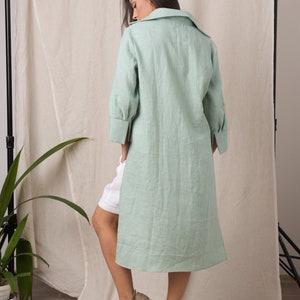 Asymmetrical tunic/ Mint shirt/ Plus size linen clothing/ Long sleeve shirt/ Oversized linen shirt/ Linen button up shirt image 8