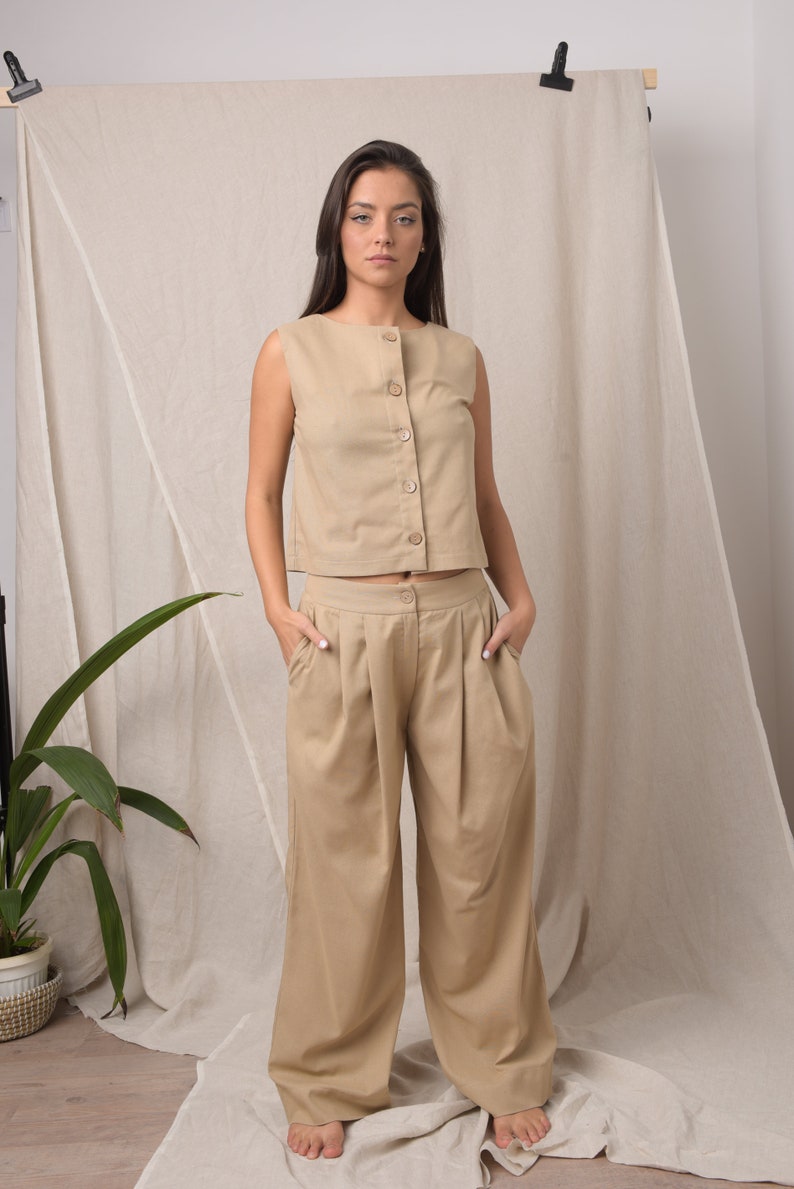 Linen pants for women / Beige linen pants / Minimalist pants / Wide leg pants women / Maxi pants / Plus size boho pants / Linen trousers image 3