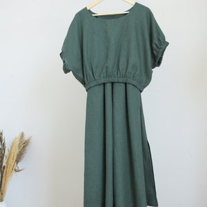 Linen two piece set / Maxi pants / Linen trousers women / Linen crop top / Linen top women / Black linen blouse / Plus size crop top Green