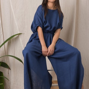 Linen pant set / Linen two piece set / Wide leg pants women / Linen palazzo pants / Oversized pants / Linen crop top / Linen top women