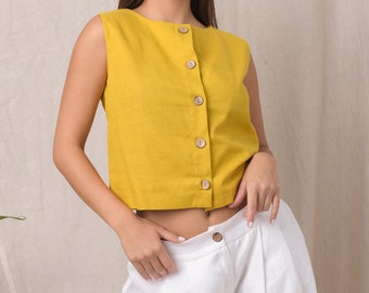 Linen top women / Linen vest / Sleeveless linen top / Linen top sleeveless / Linen waistcoat / Boho linen clothing / Boho crop top