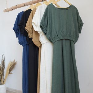 Linen two piece set / Maxi pants / Linen trousers women / Linen crop top / Linen top women / Black linen blouse / Plus size crop top image 5