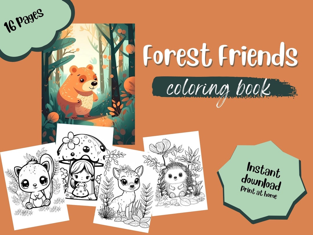 Forest Friends Coloring Pages for Kids and Adults Digital - Etsy