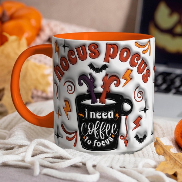Hocus Pocus I need Coffee to Focus Mug Wrap, 3D Hocus Pocus Mug Wrap, 3D Halloween Mug,11oz Mug & 15oz Mug Sublimation Wrap,Digital Download