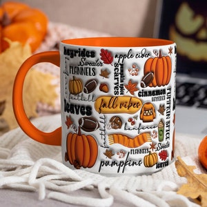 3D-uppblåst muggomslag med höstvibbar, 3D-höstmuggomslag, pumpapuffmuggomslag, 11oz mugg och 15oz mugg sublimeringsomslag, digital nedladdning