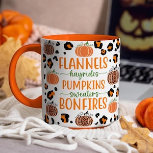 Envoltura para taza de calabazas y hogueras de franela, envoltura para taza de otoño, envoltura para taza de calabaza, envoltura para taza de 11 oz, envoltura para taza de 15 oz, envoltura para sublimación, descarga digital