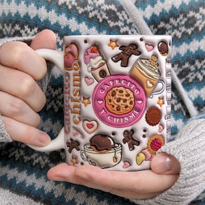 3D Cafecito Y Chisme Inflated Mug Wrap, 3D Coffee Mug Wrap, 11oz Mug & 15oz Mug, Sublimation Wrap, Digital Download