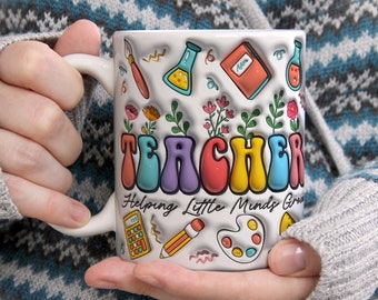 3D Teacher Inflated Mug Wrap, 3D Teacher Mug, Mug for Teacher, 11oz Mug & 15oz Mug Sublimation Wrap, Digital Download