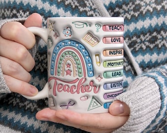 3D Teacher Inflated Mug Wrap, 3D Teacher Mug, Mug for Teacher, 11oz Mug & 15oz Mug Sublimation Wrap, Digital Download