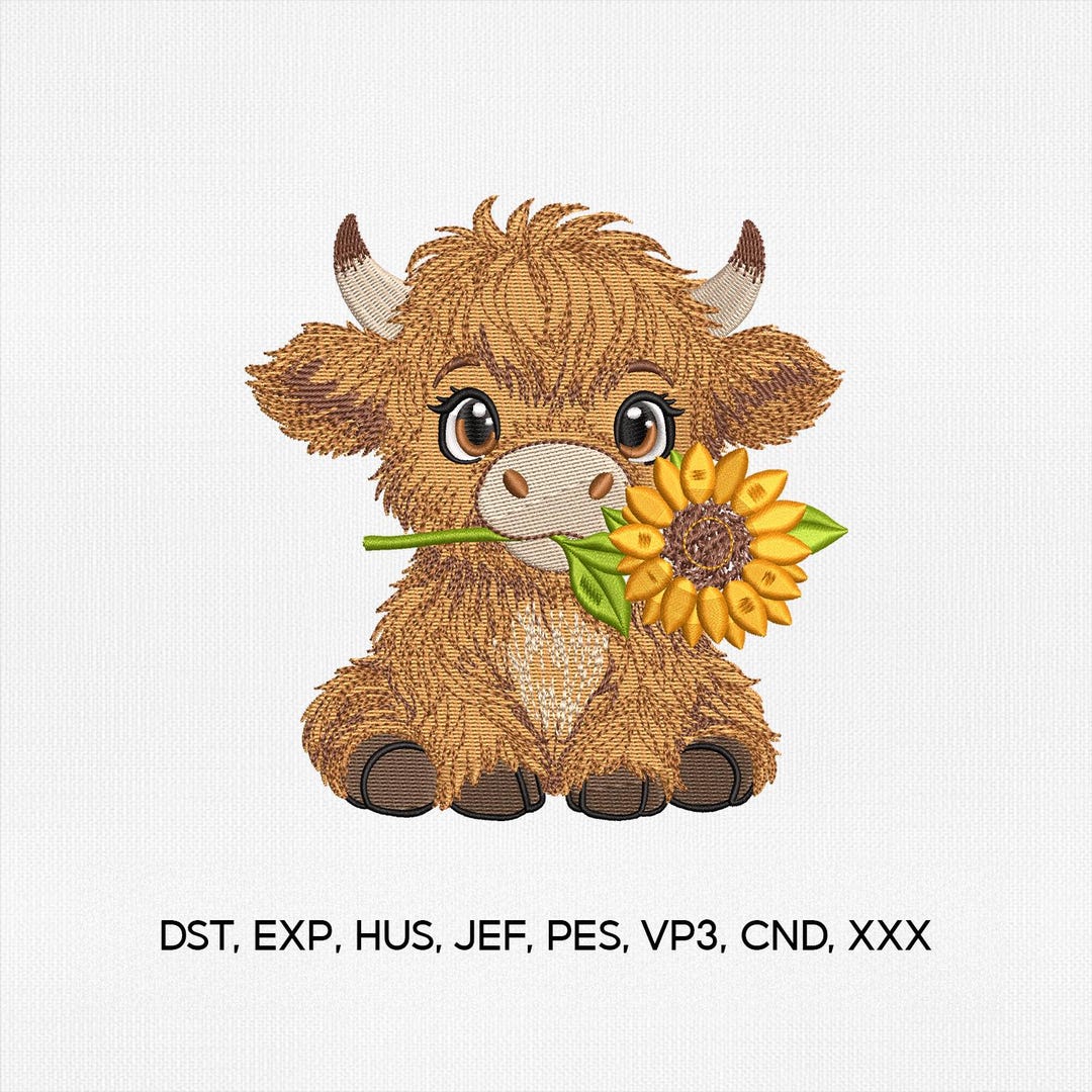 Small Cow Designs 4 Size Baby Cow With Sunflower Embroidery Design, Highland Cow ...