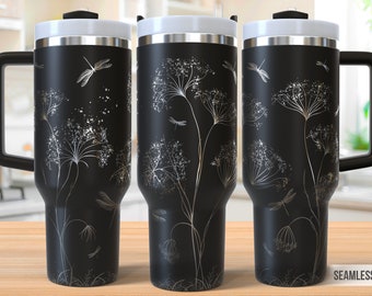 Dragonflies Tumbler Laser Engraving Wrap, Wildflowers Tumbler Wrap Svg, 40oz Laser Engraved Svg,Laser Engraving Svg,SVG For Laser Rotary