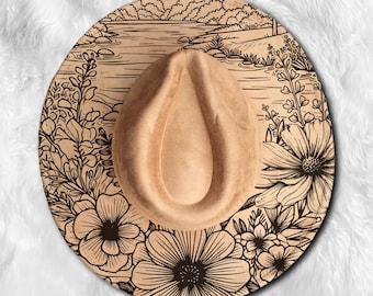 Kapelusz z rondem Wildflower Mountain Brim, grawer laserowy SVG, kapelusz z rondem Flower, grawer laserowy SVG – pobieranie cyfrowe (SVG, PNG) dla kapeluszy z szerokim rondem i kowbojskich