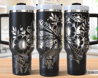 Dragonfly Tumbler Laser Engraving Wrap, Flower Dragonfly Tumbler Wrap Svg, 40oz Laser Engraved Svg,Laser Engraving Svg,SVG For Laser Rotary