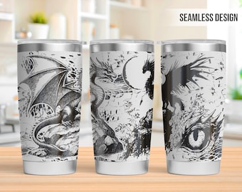 Fantasy Dragon 20oz Tumbler Laser Engraving Wrap, Dragon Tumbler Wrap Svg, 20oz Laser Engraved Svg, Laser Engraving Svg,SVG For Laser Rotary