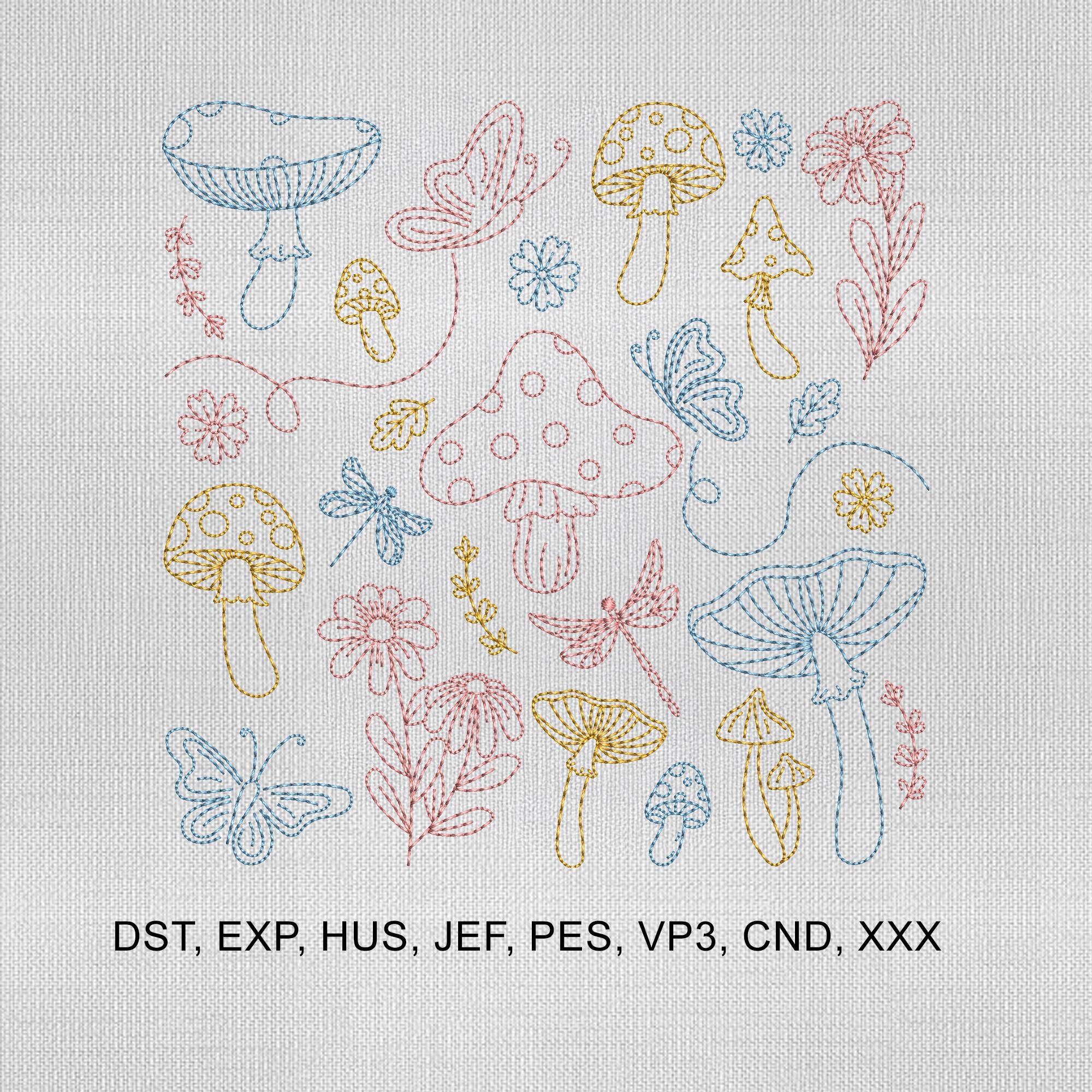 4 Size Mushroom Embroidery Design, Cottagecore Embroidery Design ...