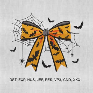 5 Size Halloween Bow with Bat Embroidery Design, Cute Halloween Embroidery Design,Coquette Halloween Embroidery File,Embroidery Machine File