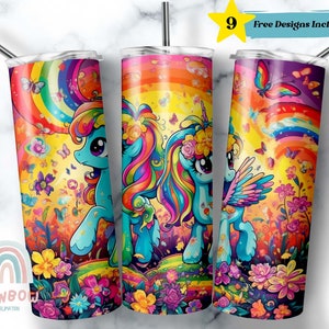 Colorful Ponies Tumbler Wrap, Pony Tumbler Design, Tumbler for Kid/ Children, Sublimation Tumbler Design Download - Skinny 20oz Tumbler Wrap