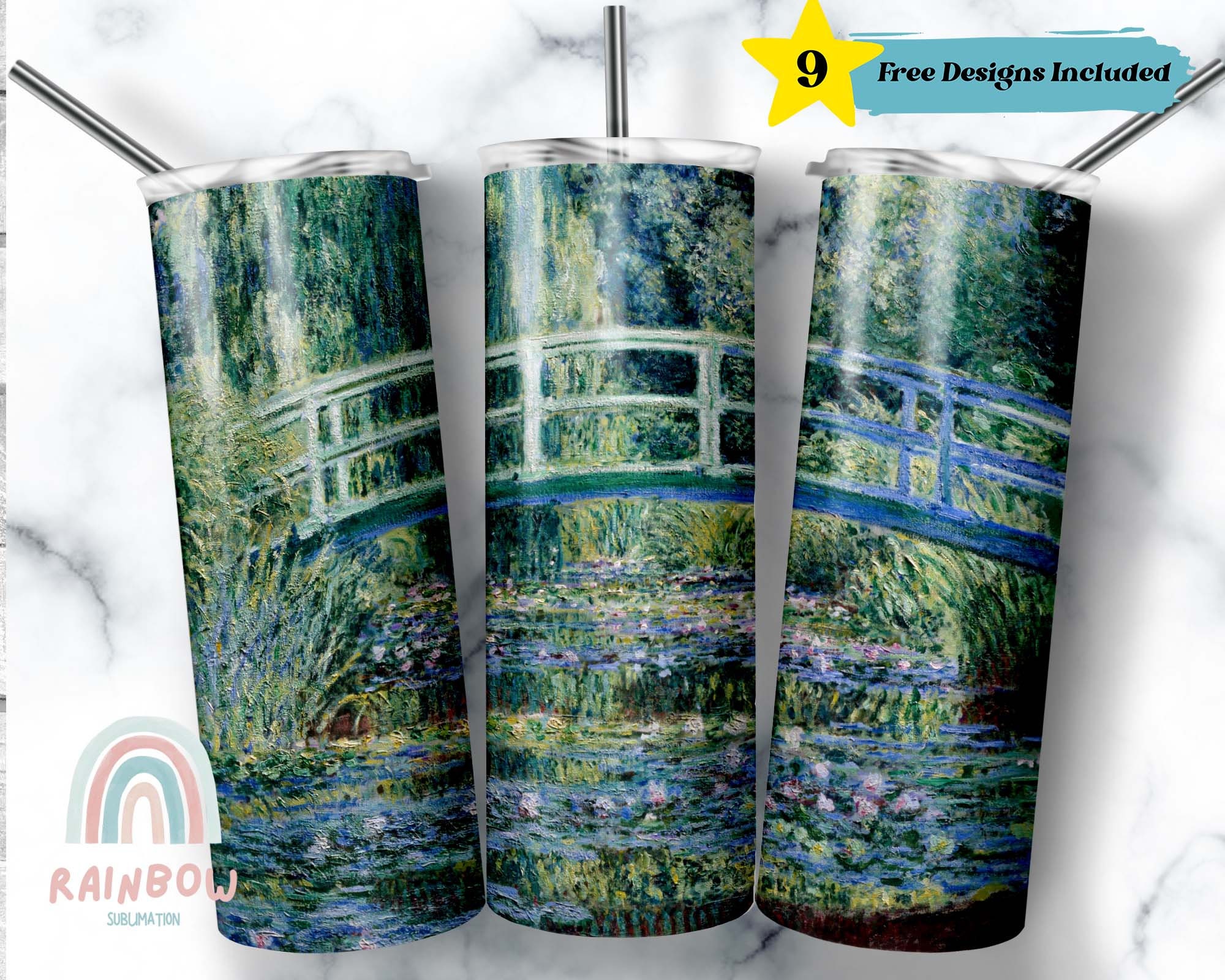 Claude Monet Water Lilies Tumbler Wrap, Art Tumbler Wrap, Flower Tumbler, Sublimation Tumbler, Design Download Skinny 20oz Wrap
