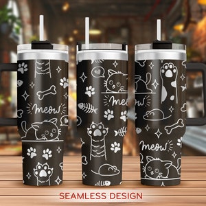 Cat Meow Tumbler Laser Svg, Cat 40oz Tumbler Full Wrap Laser Svg, Laser Engraved Svg, Tumbler Laser File, Laser Svg For Tumbler