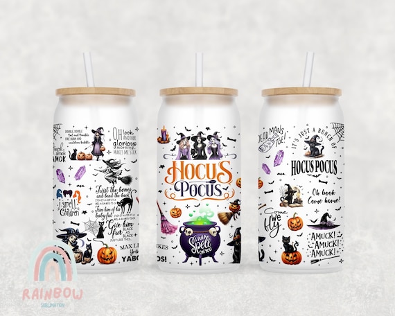 Hocus Pocus Glass Can Wrap, Halloween Libbey 16oz Glass Can Sublimation, Halloween Glass Can Wrap, Sublimation Design, Digital Download